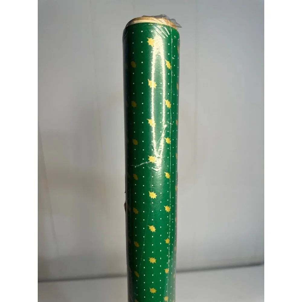 VTG Petite Petites Green Wrapping Paper Roll 15‎ Sq Ft Gold Star Gift Wrap 4yd